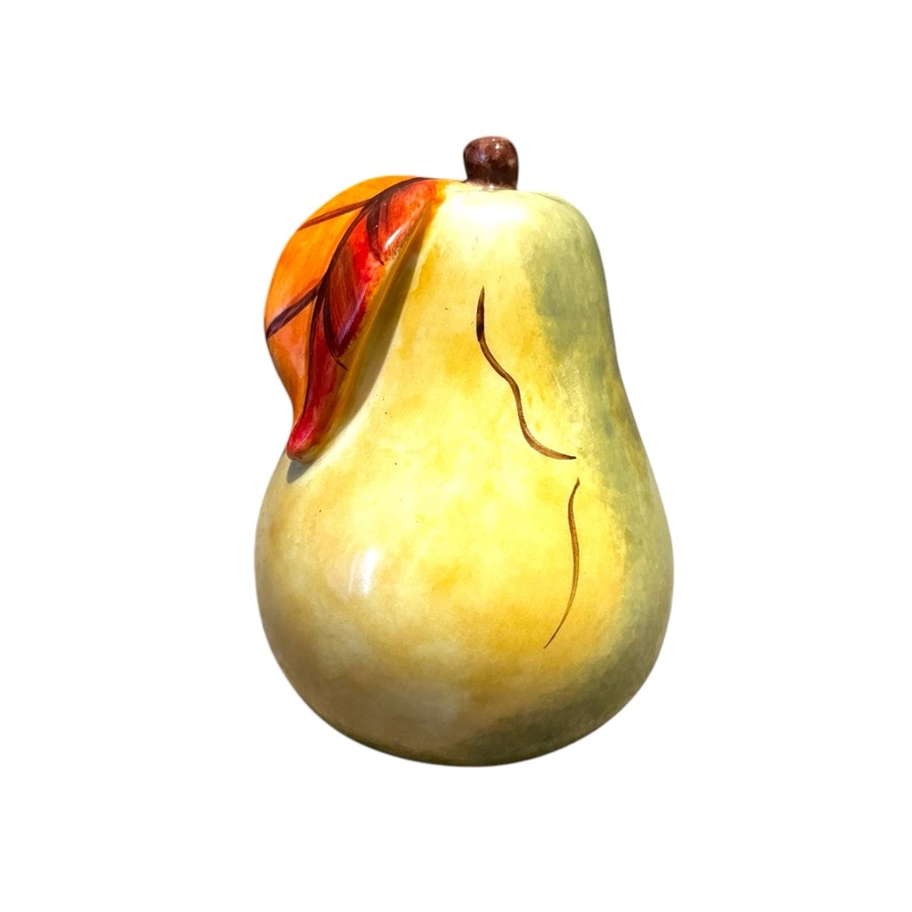 Ceramic Pear Pepper Shaker Hand Painted Autumn Fall Leaf‎ Kitchen Decor